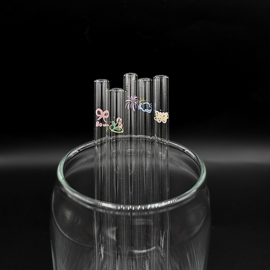 Symbol Etched Glass Straw