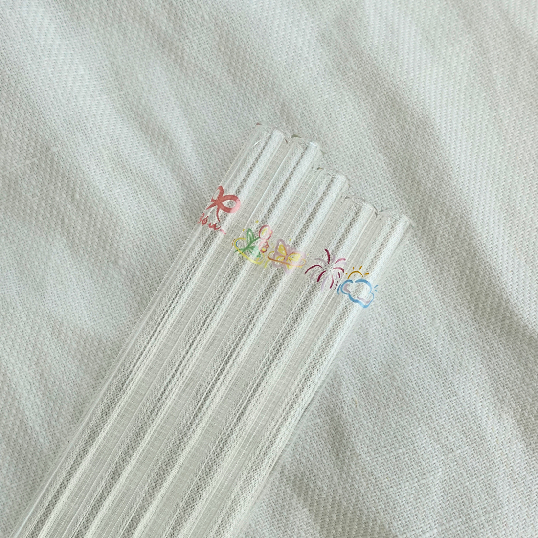 Symbol Etched Glass Straw