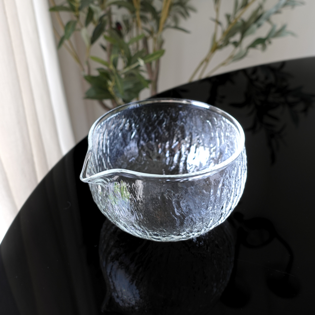 Textured Glass Matcha Bowl with Pouring Spout